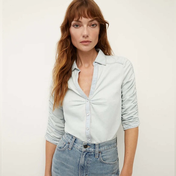 Veronica Beard SIZE 8 Porta ruched sleeve chambray shirt in Glacier Ice - Picture 1 of 6